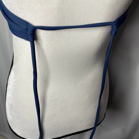 Ninety Six Degrees Strapless Flounce Eyelet Bikini Top Gold Metallic Large Blue - Picture 11 of 12